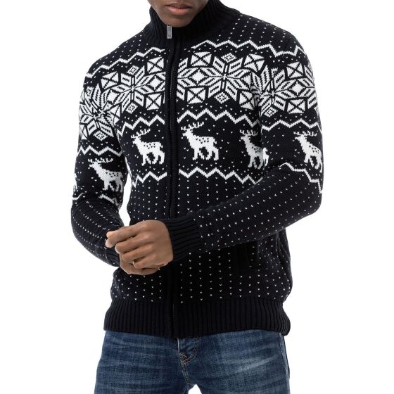 Mens Cardigan Slim-Fit Plaid Reindeer