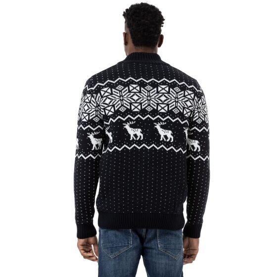 Mens Cardigan Slim-Fit Plaid Reindeer