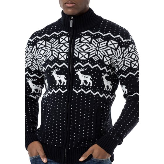 Mens Cardigan Slim-Fit Plaid Reindeer