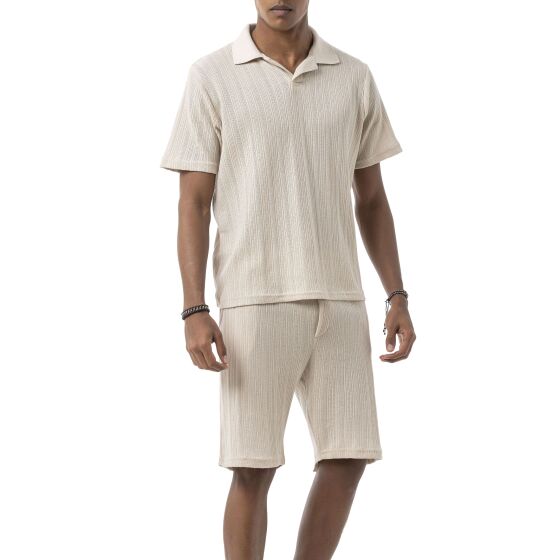 Red Bridge by Tarz Cool Herren Sommer Set Zweiteiler – Strick Polo T-Shirt und Shorts – Atmungsaktiver Freizeitanzug mit Strukturmuster
