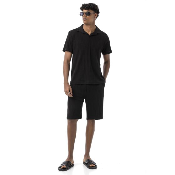 Red Bridge by Tarz Cool Herren Sommer Set Zweiteiler – Strick Polo T-Shirt und Shorts – Atmungsaktiver Freizeitanzug mit Strukturmuster