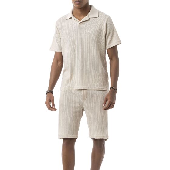 Red Bridge by Tarz Cool Herren Sommer Set Zweiteiler – Strick Polo T-Shirt und Shorts – Atmungsaktiver Freizeitanzug mit Strukturmuster