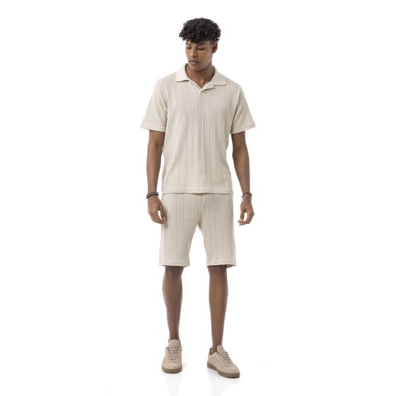 Red Bridge by Tarz Cool Herren Sommer Set Zweiteiler – Strick Polo T-Shirt und Shorts – Atmungsaktiver Freizeitanzug mit Strukturmuster