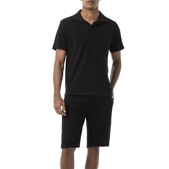 Red Bridge by Tarz Cool Mens Summer Set Two–piece Knit Polo T-Shirt and Shorts - Breathable leisure suit with textured pattern