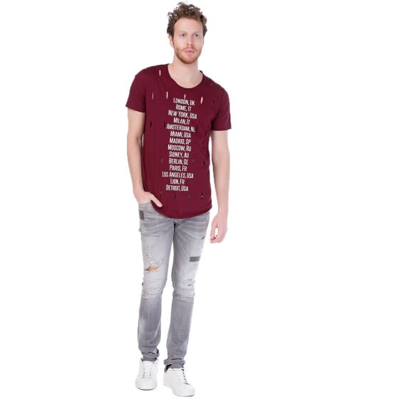 Red Bridge Herren World Travel T-Shirt bordeaux