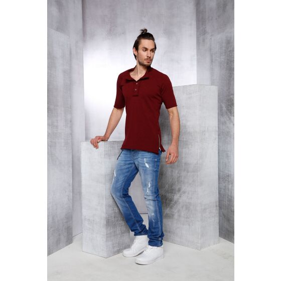 Red Bridge Mens Button Down Oversized T-Shirt bordeaux