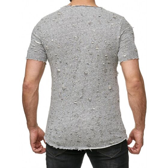 Red Bridge Herren T-Shirt Mega Destroyed Ripped Grau