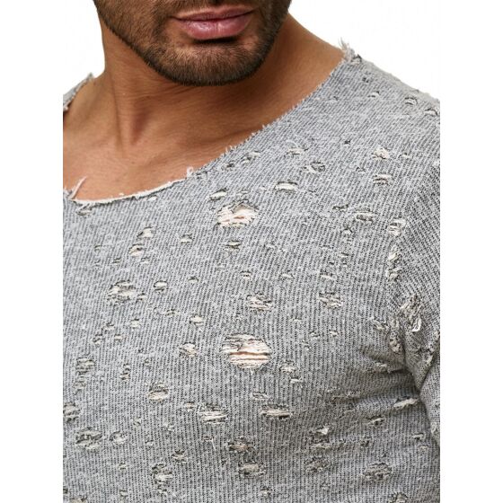 Red Bridge Herren T-Shirt Mega Destroyed Ripped Grau