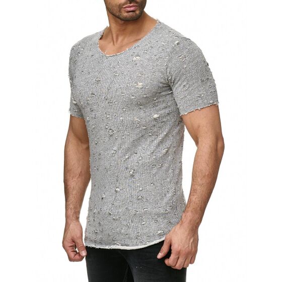 Red Bridge Mens T-Shirt Mega Destroyed Ripped Grey