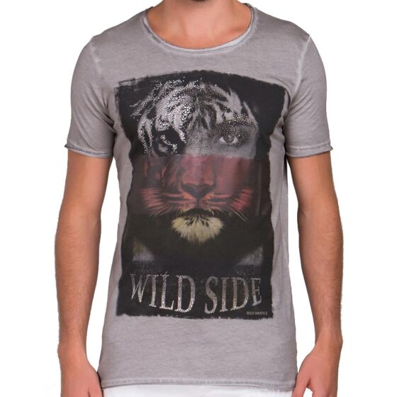 Red Bridge Mens Wild Side Tiger T-Shirt Gray Vintage