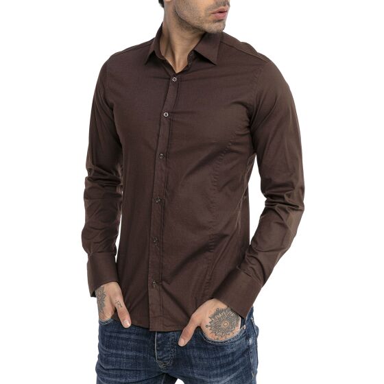 Red Bridge Herren Basic Design Slim Fit Langarm Hemd Brown 2XL
