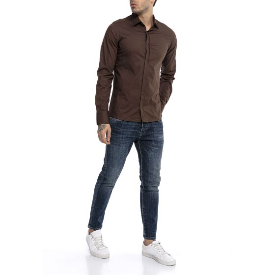 Red Bridge Mens Basic Design Slim Fit Long Sleeve Shirt Brown 2XL
