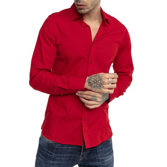 Red Bridge Mens Basic Design Slim Fit Long Sleeve Shirt Red 2XL