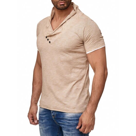 Red Bridge Herren T-Shirt Super Slim Fit Freizeitshirt V-Ausschnitt Melange Camel