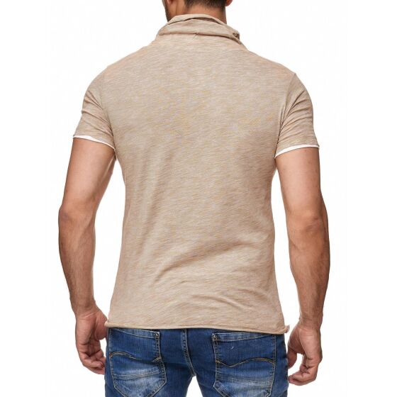 Red Bridge Herren T-Shirt Super Slim Fit Freizeitshirt V-Ausschnitt Melange Camel