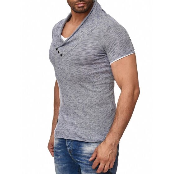 Red Bridge Mens Super Slim Fit Casual Shirt V-Neck Melange Indigo