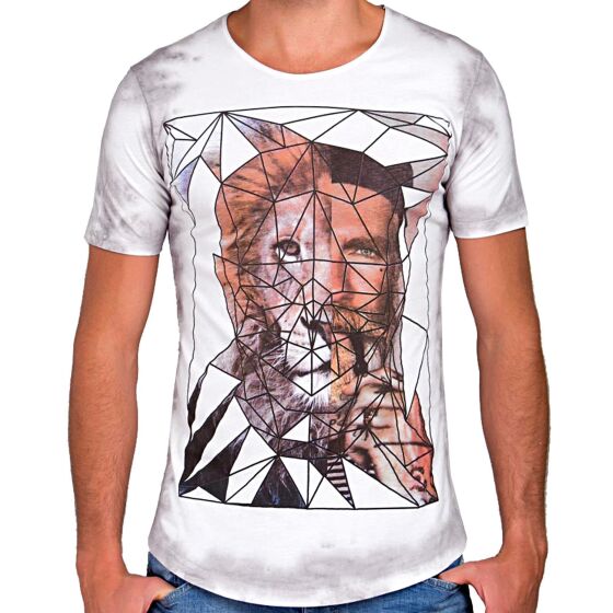 Herren T-Shirt Mens Code Mosaik TShirt Lion Beard Grau Weiß S