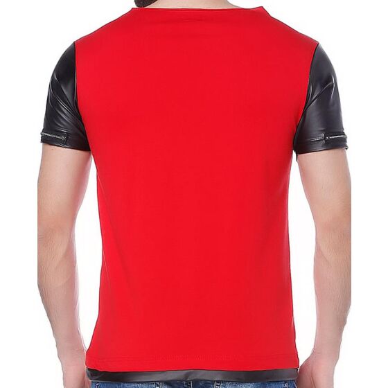 Red Bridge Mens material mix T-shirt with imitation leather sleeves red