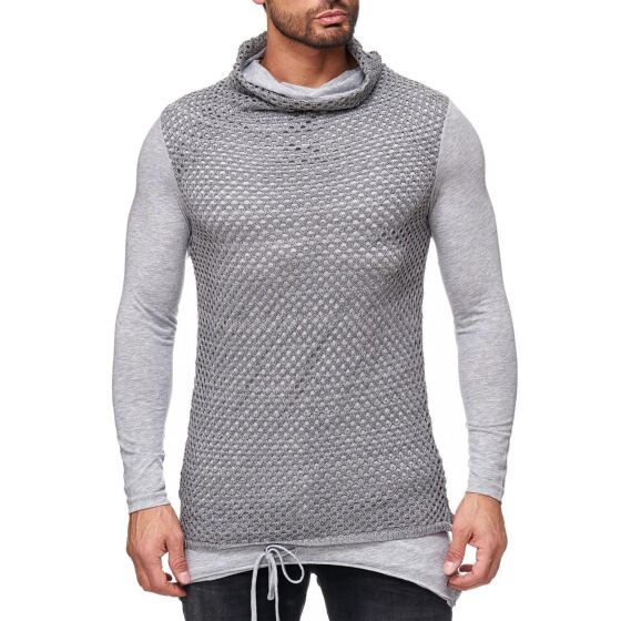 Red Bridge Herren Fishnet Oversize Longsleeve Pullover grau