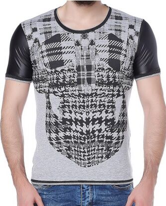 Red Bridge Herren Squared Skull T-Shirt Grau Schwarz