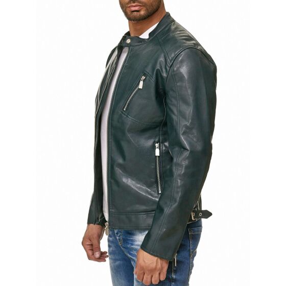 Red Bridge Mens Shiny Faux Leather Jacket Green