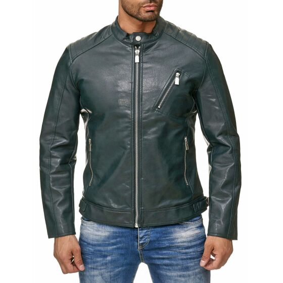 Red Bridge Mens Shiny Faux Leather Jacket Green