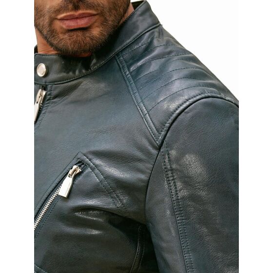 Red Bridge Mens Shiny Faux Leather Jacket Green