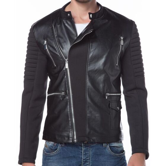 Red Bridge Mens material mix biker imitation leather jacket jacket black
