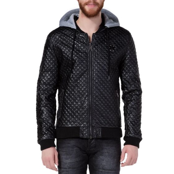 Red Bridge Mens Quilted Street Faux Leather Quilted Jacket Black