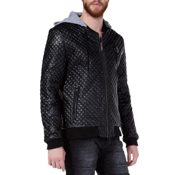 Red Bridge Mens Quilted Street Faux Leather Quilted Jacket Black S