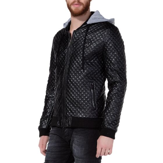 Red Bridge Mens Quilted Street Faux Leather Quilted Jacket Black S