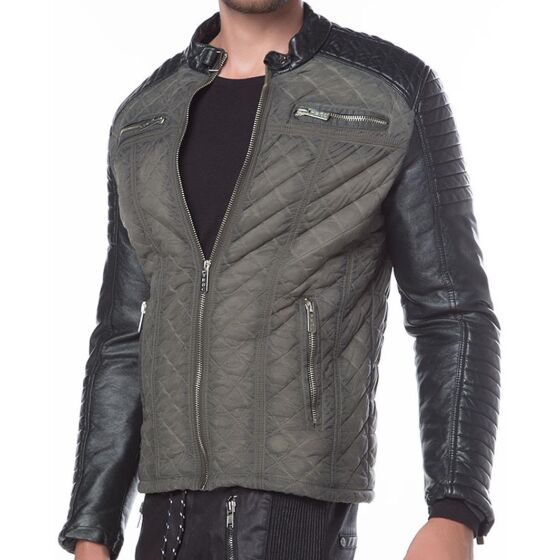 Red Bridge Herren Quilted Army Biker Kunstleder Steppjacke khaki