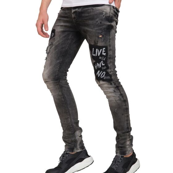 Red Bridge Mens Be A Legend Ripped Skinny Jeans Trousers Grey