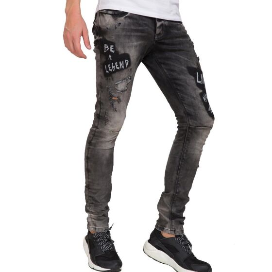 Red Bridge Mens Be A Legend Ripped Skinny Jeans Trousers Grey