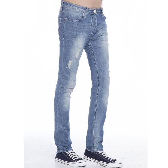 Red Bridge Mens Floral Laser Ripped Skinny Jeans Jeans Pants Blue