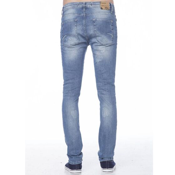 Red Bridge Mens Floral Laser Ripped Skinny Jeans Jeans Pants Blue