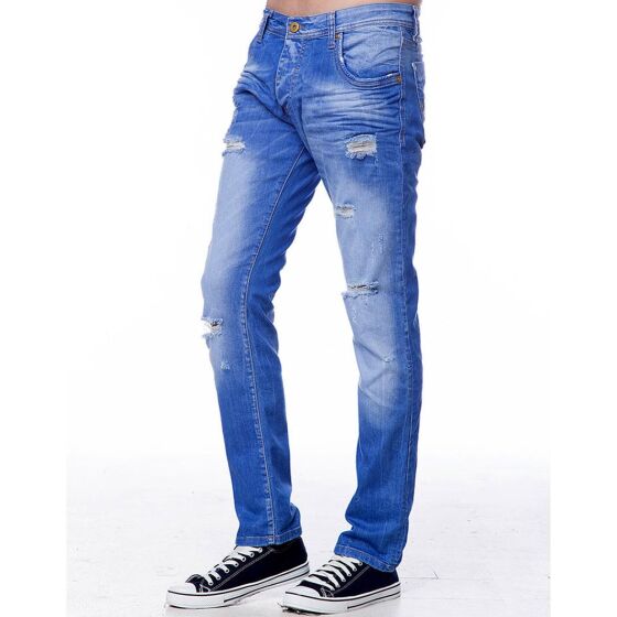 Red Bridge Herren Straight Cut Jeans Ripped Röhrenjeans Hose blau