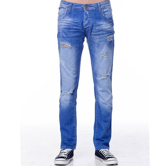 Red Bridge Herren Straight Cut Jeans Ripped Röhrenjeans Hose blau