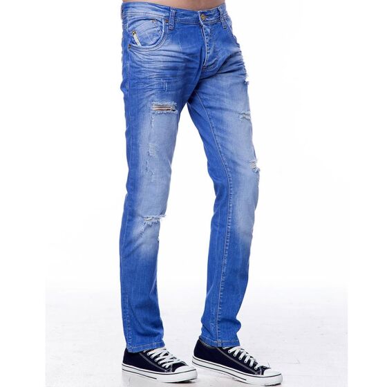 Red Bridge Mens Straight Cut Jeans Ripped Skinny Jeans Pants Blue