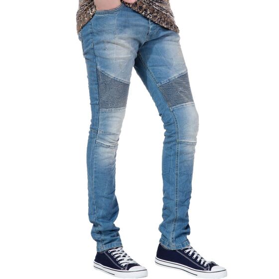 Red Bridge Mens Biker Jeans Ripped Skinny Jeans Pants Blue