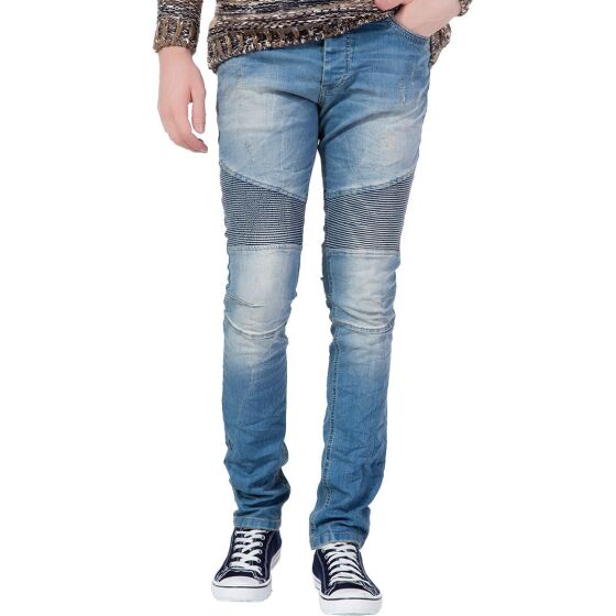 Red Bridge Herren Biker Jeans Ripped Röhrenjeans Hose blau