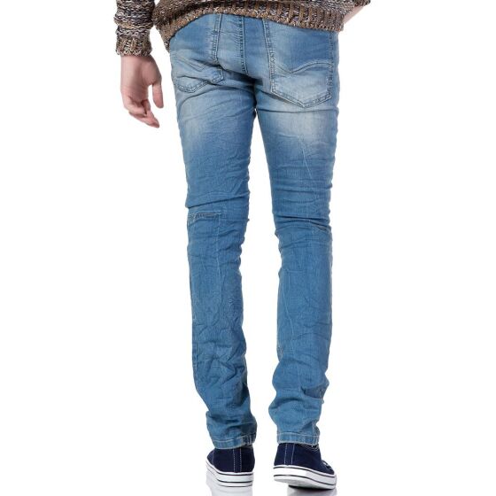 Red Bridge Herren Biker Jeans Ripped Röhrenjeans Hose blau