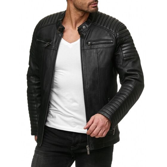 Red Bridge Mens Synthetic Leather Jacket Biker Jacket Biker Quilted Jacket Black