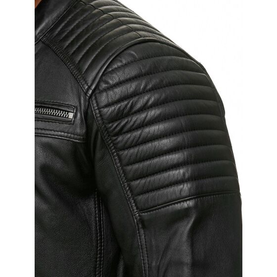Red Bridge Mens Synthetic Leather Jacket Biker Jacket Biker Quilted Jacket Black