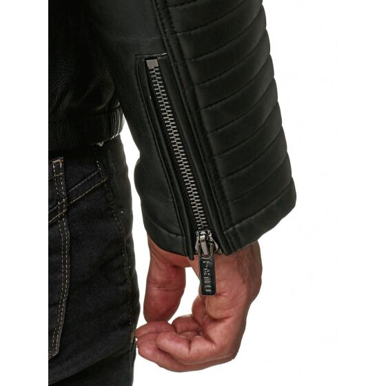 Red Bridge Mens Synthetic Leather Jacket Biker Jacket Biker Quilted Jacket Black