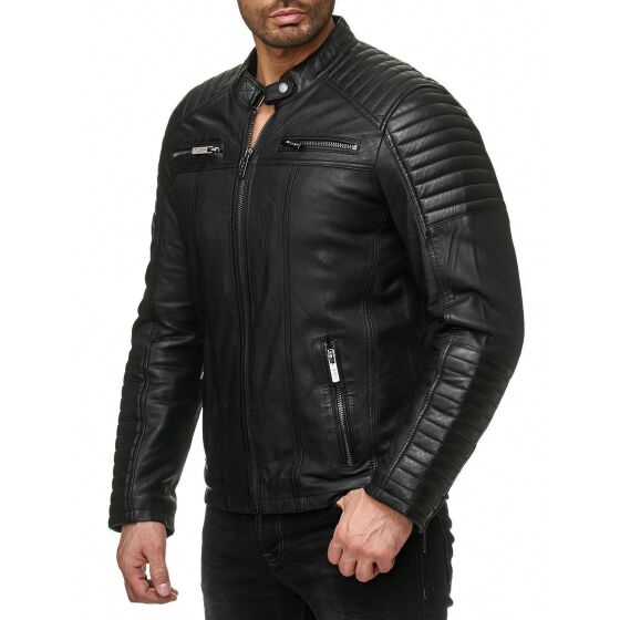 Kunst- Lederjacke Bikerjacke Biker Steppjacke Schwarz M