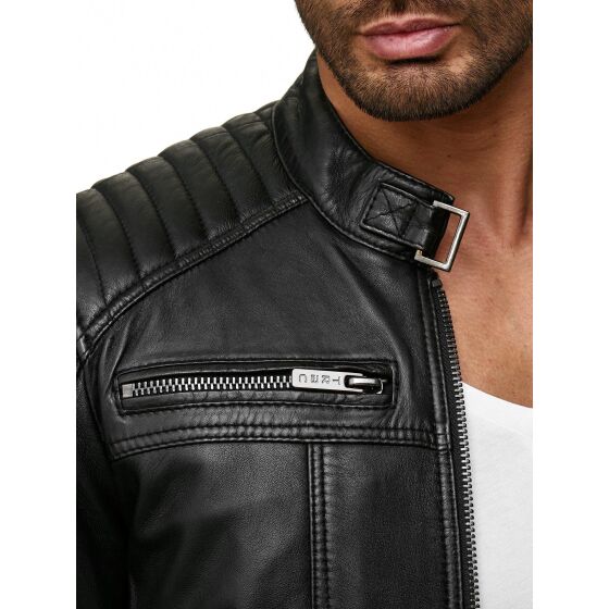 Kunst- Lederjacke Bikerjacke Biker Steppjacke Schwarz M