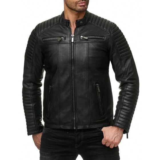 Red Bridge Mens Synthetic Leather Jacket Biker Jacket Biker Quilted Jacket Black XL