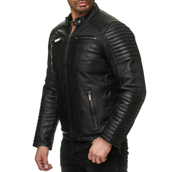 Red Bridge Mens Synthetic Leather Jacket Biker Jacket Biker Quilted Jacket Black XL