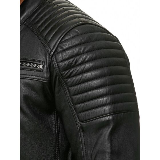 Red Bridge Mens Synthetic Leather Jacket Biker Jacket Biker Quilted Jacket Black XL